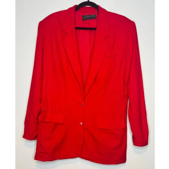 Vintage August Silk Oversized Blazer Red Silk Tomato Girl Bold Maximilist SZ 6 - Picture 1 of 7